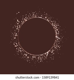 Geometric frame with rose gold texture, shiny splatters.  Geometric composition for card, invitation, save the date, logo design.