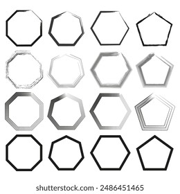 Geometric frame set. Abstract polygon shapes. Monochrome black outlines. Vector illustration.