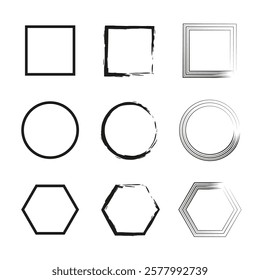 Geometric frame set. Bold outlined shapes. Minimal artistic borders. Vector illustration.