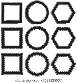 Geometric frame set. Circle square hexagon. Decorative border shapes. Vector outline collection.