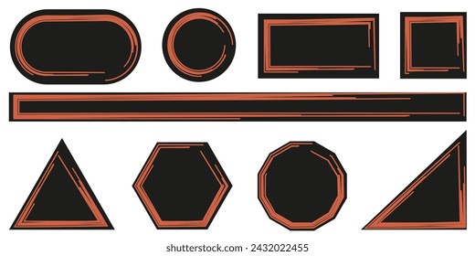 Geometric Frame set with Grunge texture. Simple Geometry blank Shape collection. Blank Textbox design. Vector illustration can used web and social media design. EPS 10 Editable stroke