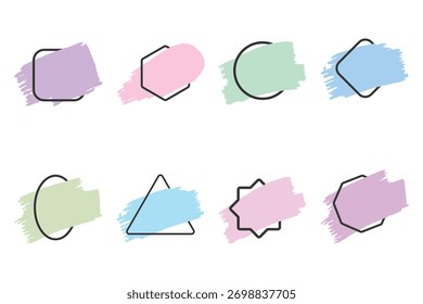 Geometric frame set with pastel brush for highlight design ornament