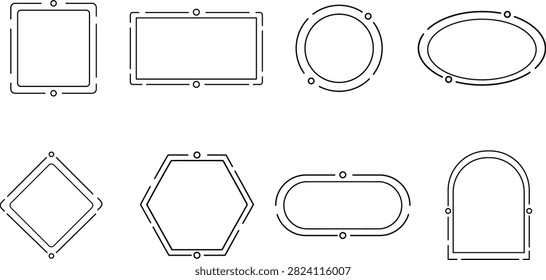 Geometric frame and shape set with thin black outlines and circular connector accents