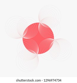geometric frame with sun and wings in soft pink red shades