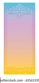 Geometric frame with white elements of the folk style on gradient background. Vertical rectangular format for posters and printed materials. Vector
