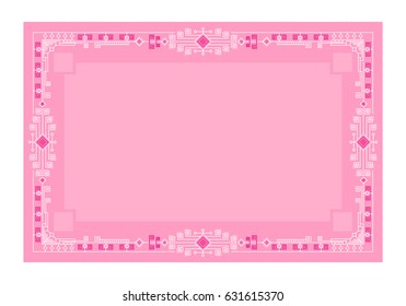 Geometric frame with white and pink elements of the folk style. Rectangular horizontal format for posters and printed materials. Vector