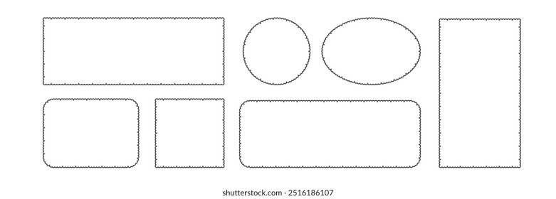 Geometric frame with zig zag edge thin line. Jagged curved box. Vintage border, buble for text