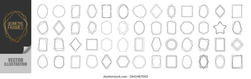 Geometric Frames Collection. Luxury Art Deco Polyhedron Borders, Decorative Line Elements and Abstract Polygon Shapes for Wedding Invitations, Cards, Posters and Elegant Design Templates