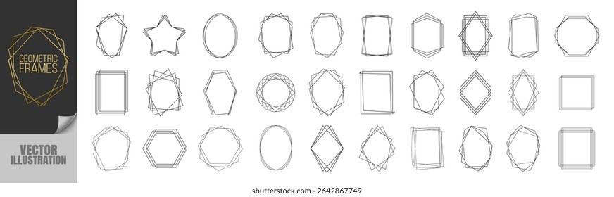 Geometric Frames Collection. Luxury Art Deco Polyhedron Borders, Decorative Line Elements and Abstract Polygon Shapes for Wedding Invitations, Cards, Posters and Elegant Design Templates