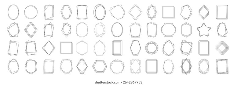 Geometric Frames Collection. Luxury Art Deco Polyhedron Borders, Decorative Line Elements and Abstract Polygon Shapes for Wedding Invitations, Cards, Posters and Elegant Design Templates