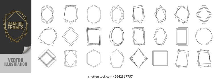 Geometric Frames Collection. Luxury Art Deco Polyhedron Borders, Decorative Line Elements and Abstract Polygon Shapes for Wedding Invitations, Cards, Posters and Elegant Design Templates