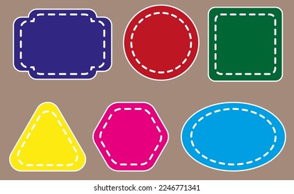 Geometric frames of different colors with a dotted line inside.