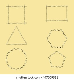 Geometric  Frames Made with Wavy Ink Brush. Vector EPS10