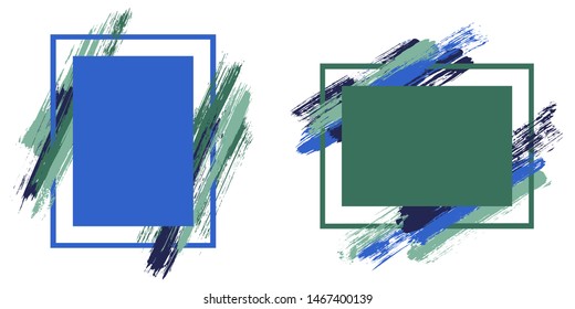 Geometric frames with paint brush strokes vector set. Box borders with painted brushstrokes backgrounds. Educational graphics design empty frame templates for banners, flyers, posters, cards.