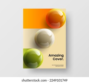 Geometric front page A4 design vector layout. Colorful realistic balls banner concept.