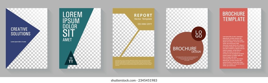 Geometric front page template trendy vector collection. Banner set creative graphic design. Corporate booklet cover page layouts with background photo place. Magazine front page mockups.