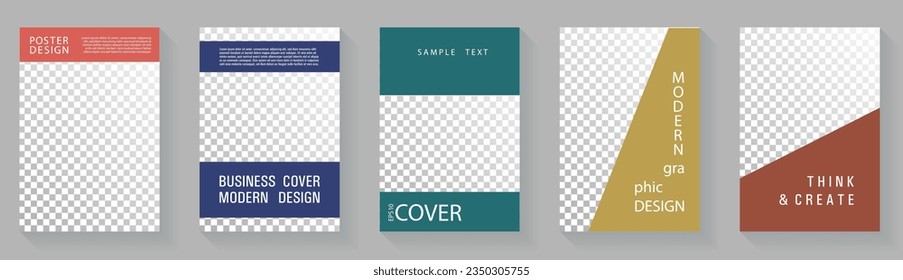 Geometric front page template trendy vector collection. Banner set creative graphic design. Business catalog cover page layouts with blank document background. Promotion publication mockups.
