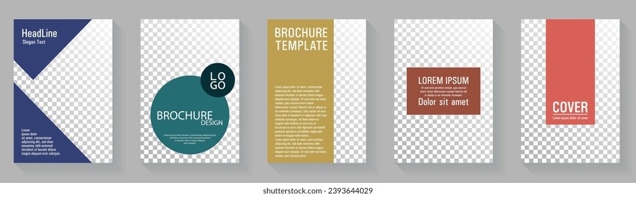Geometric front page template trendy vector collection. Banner set creative graphic design. Corporate booklet cover page layouts with background photo place. Typography flat templates.