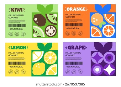 Geometric Fruit Label Set. Modern Packaging Design Templates in a Vector Illustration