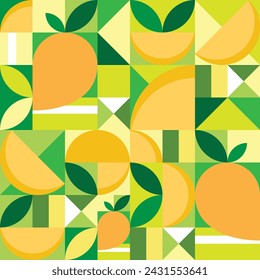 Patrón geométrico de fruta, Patrón geométrico de mango, Patrón de fruta tropical, Ilustración minimalista de mango