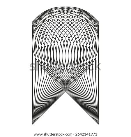 Geometric funnel icon. Curved line pattern. Abstract cone shape. Vector symmetry symbol.