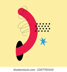 Geometric Funny Worm Character Looking Through and Out of Hole Vector Illustration. Cute Crawling Insect as Search and Explore Concept