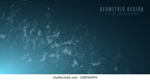 Geometric futuristic background. Glowing blue triangles and abstract lights. Science background. Plexus style. Vector illustration