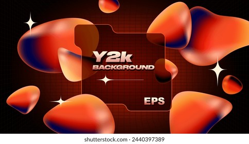 Geometric futuristic background. Realistic red shapes and grid in y2k style. Dark backdrop with cyberpunk elements in trendy psychedelic rave style. Vector graphic in 00s. Patterns