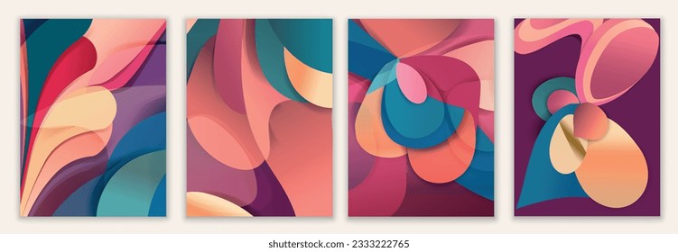 Geometric and futuristic creative design poster banner template set. 3D business illustration in modern trendy colors. Geometrical card Brochure or cover. Presentation with copy space