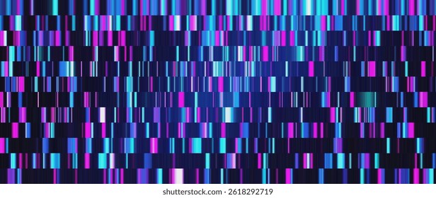 Geometric futuristic digital pattern with flat neon shimmering lines. Many thin colorful stripes in the linear form gradients. Stripe linear effect background for banner or poster. Vector illustration