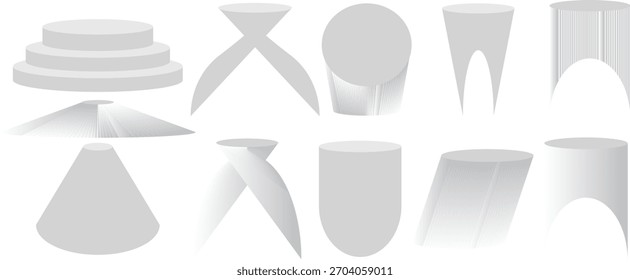 Conjunto de podios de forma de Galería geométrica. Los soportes en blanco en formas redondas, cuadradas y hexagonales. Columna 3d plataformas para presentación de productos, premios-Vector	
