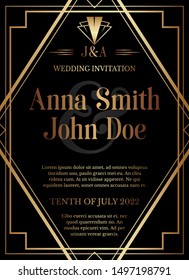 Geometric Gatsby Art Deco Style Wedding Invitation Design