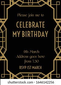 Geometric Gatsby Art Deco Style Birthday Invitation Design