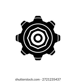 Icono geométrico del glifo del engranaje con el centro hexagonal de la tuerca que representa la ingeniería mecánica