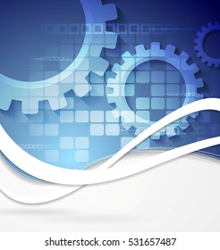Tecnología de engranajes geométricos fondo abstracto vectorial azul ondulado