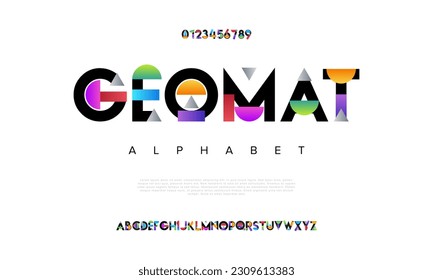 Abstraktes Schriftzeichen für das Logo des geometrischen Geomats. Minimal moderne urbane Schriften für Logo, Marke etc. Typografie Schrift Groß- und Kleinschreibung und Zahl. Vektorgrafik
