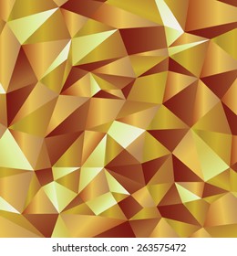 Geometric, glass, broken into fragments of a Golden background of large and small triangles.