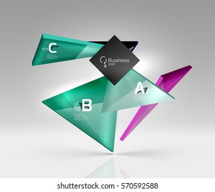 Geometric glass triangles abstract background. Vector template background for workflow layout, diagram, number options or web design
