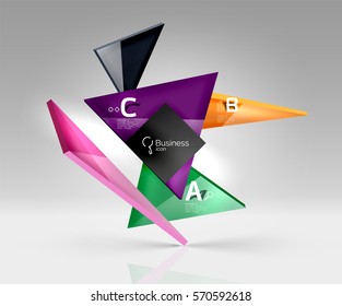 Geometric glass triangles abstract background. Vector template background for workflow layout, diagram, number options or web design