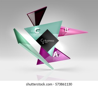 Geometric glass triangles abstract background. Vector template background for workflow layout, diagram, number options or web design