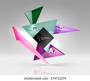 Geometric glass triangles abstract background. Vector template background for workflow layout, diagram, number options or web design
