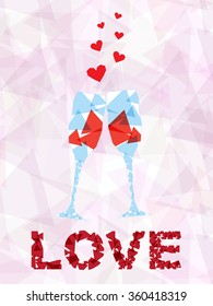 Geometric glasses with hearts background