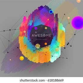 Geometric glitch abstract vector background. Modern chaos illustration with data structure concept elements. Abstract colorful poster with golden glitters.