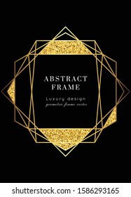 Geometric glitter golden frame.Vector modern Yellow Gold  luxury  card template. Art Deco shining sparkle party pattern.Polygon shape
classy  design background.