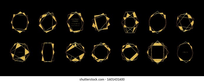 Geometric glitter golden shapes set.Vector modern Yellow Gold  luxury  card template. Art Deco shining sparkle party pattern.Polygon shape
classy  design background.