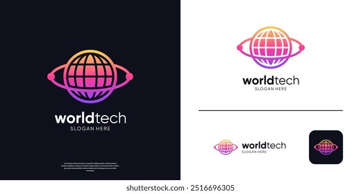 Logotipo de símbolo global geométrico. Elementos de Vector de logotipo de tecnología degradada.