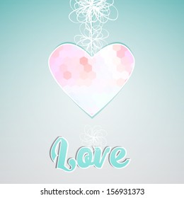 geometric glowing pink heart with text