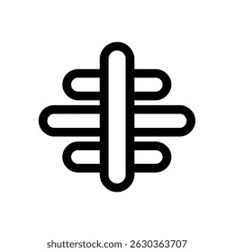 A geometric glyph, featuring a central vertical bar intersected by three rounded rectangles on each side, set against a seamless, transparent background.