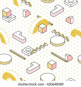 Geometric gold abstract pattern fashion 80-90s. It can be used in printing, website background and fabric design.