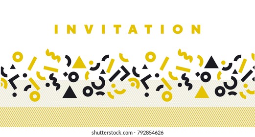 Geometric gold and black motif for surface design, card, invitation. Memphis style inspired pattern. Vintage stock vector illustration